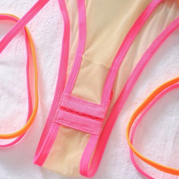 Sexy Orange Mesh Lingerie Bodysuit Set 🔥🔥| Size L - Picture 2 of 3